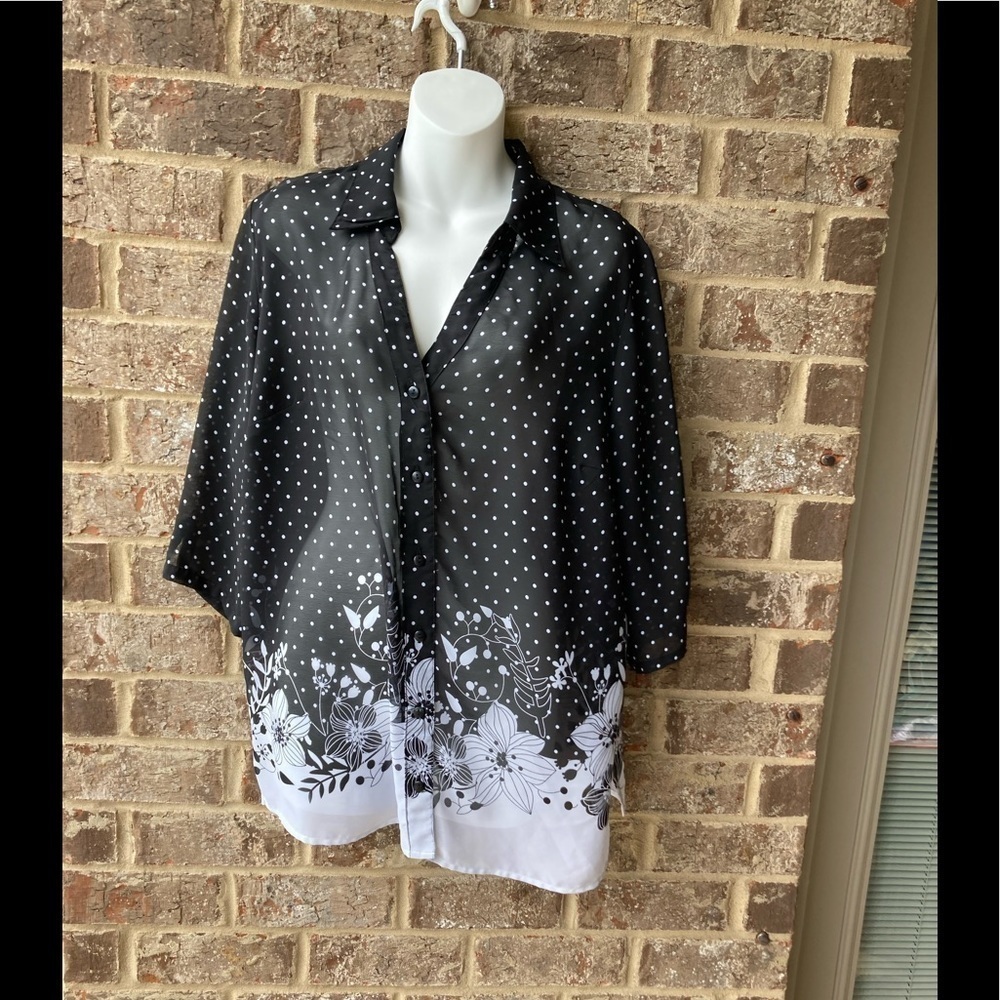 White Stag Plus Size 1x  16W Blouse Black White